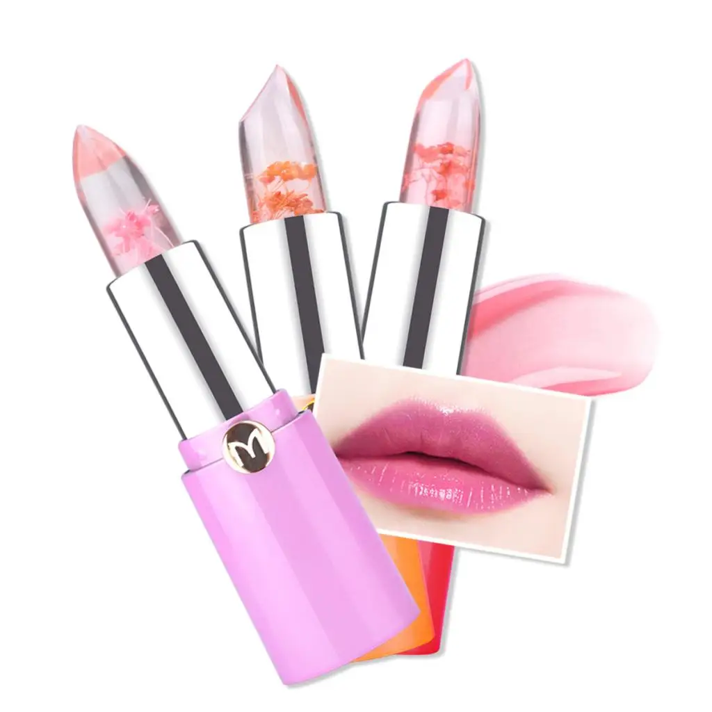 

Magic Clear Jelly Waterproof Temperature Change Color Lipstick Flower Inside Pink Lip Gloss Balm 3Colors for ChoosE long Lasting