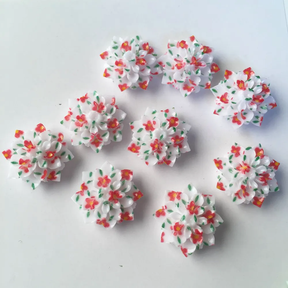 

New 10PCS AB Resin 20mm Print Flower Flatback Stone Wedding Diy Scrapbok Crafts DIY Resin Ornaments R522