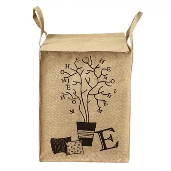 

1pc Jute Laundry Baskets Dirty Clothes Sundries Home Premium Storage Bag Container Baskets Organizer With Cover
