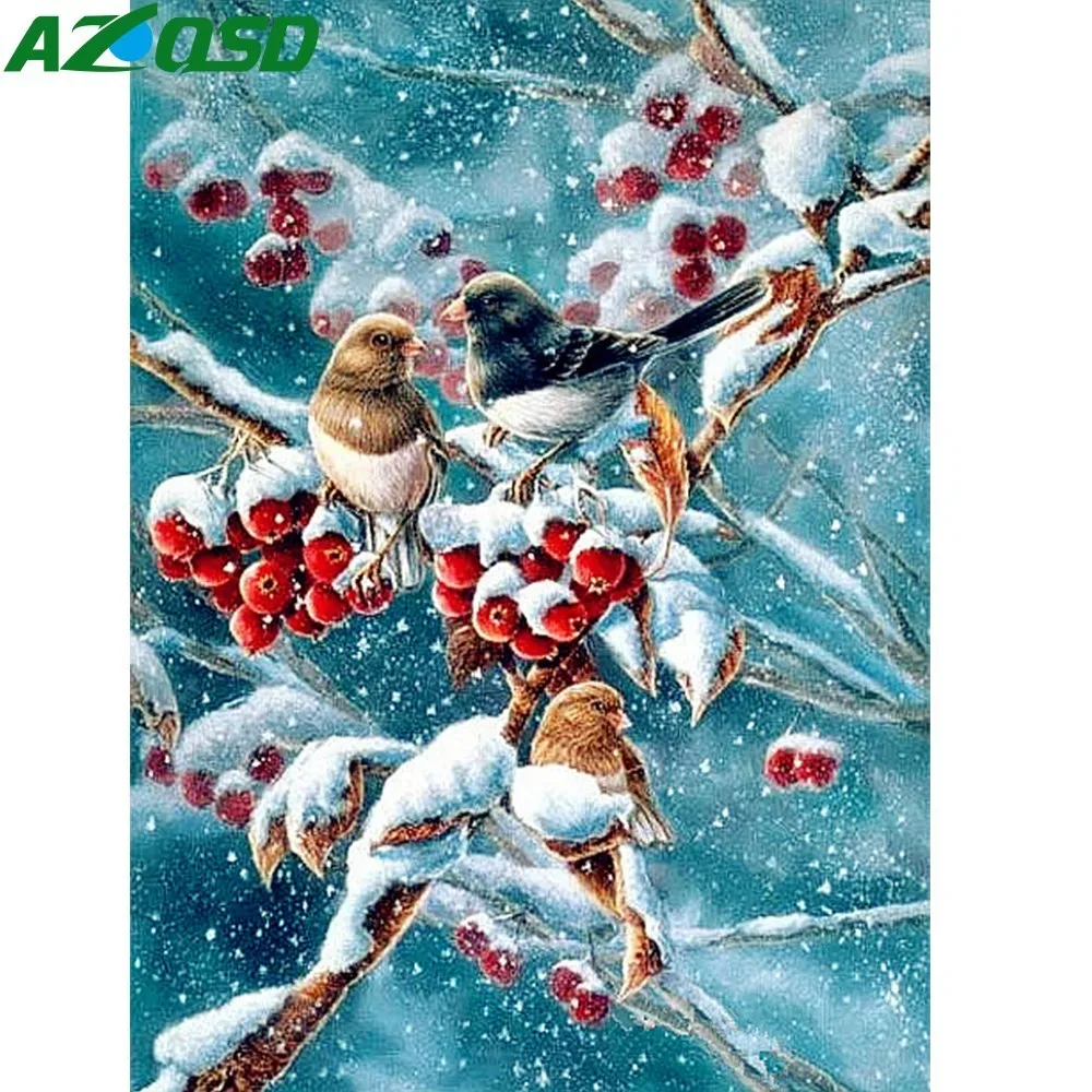 

AZQSD 5d Diy Diamond Mosaic Snow Bird Diamond Painting Animal Diamond Embroidery Winter Cross Stitch Needlework Home Decoration
