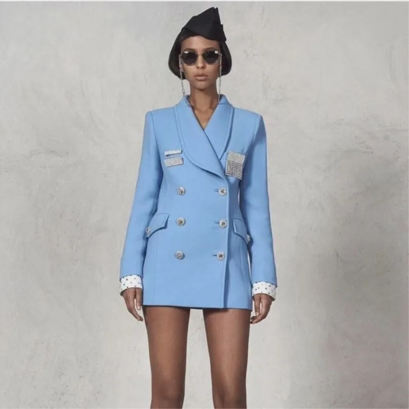 De Femelle blue Au Costume Du Sauvage Luxe Printemps Bleu Boutonnage Black Nouvelle Et Femme Slim 2019 Pad Strass Fit Blazer Double Début Épaule Noir Couleur x0SwqBdnf