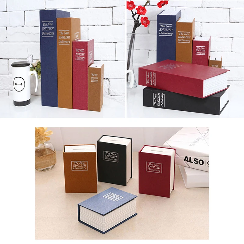

New Style Mini Fake Book Dictionary Security Lock Cash Coin Jewelry Storage Box With Two Keys Child Piggy Bank Key Cabinet Gifts