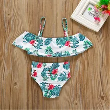 Для малышей, для девочек, для детей ясельного возраста, в стиле «Малыш Цветочный купальник, одежда для плавания, набор бикини, танкини для купания, бикини, комплект из 2 предметов с принтом пляжное платье