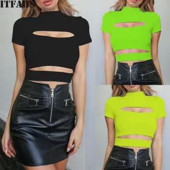 

2019 Sexy Women Casual Shirts Top Solid Vest Blouse Sleeveless Hollow Pullover Top Turtleneck Short Sleeve Ladies Bandeau Shirt