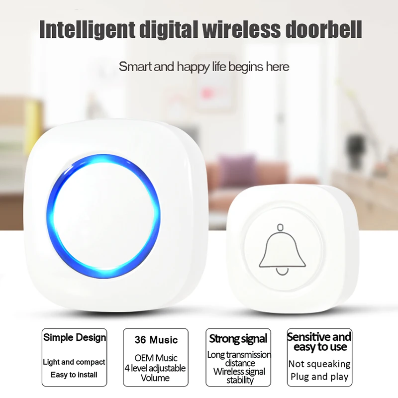 

Intelligent Wireless Doorbell Saving power Smart home security Doorbell With Transmitter US Plug