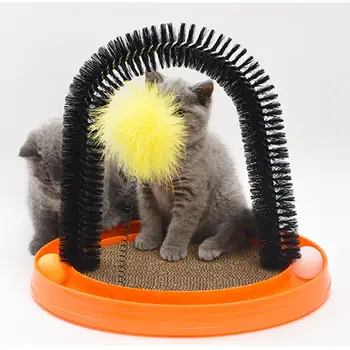 

Multifunctional Cat Scratcher Grooming Arch Toy Groomer Massager Fur Groom Brush Controls Shedding Acacia Wood Mat Pet Supplies