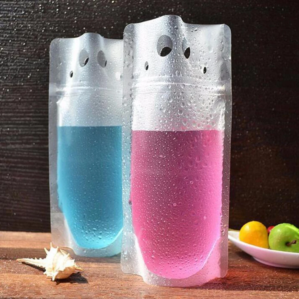 

Disposable Handheld Drink Container Set Including Drink Pouches And Colorful Straws Kitchen Accessories (Transparent)
