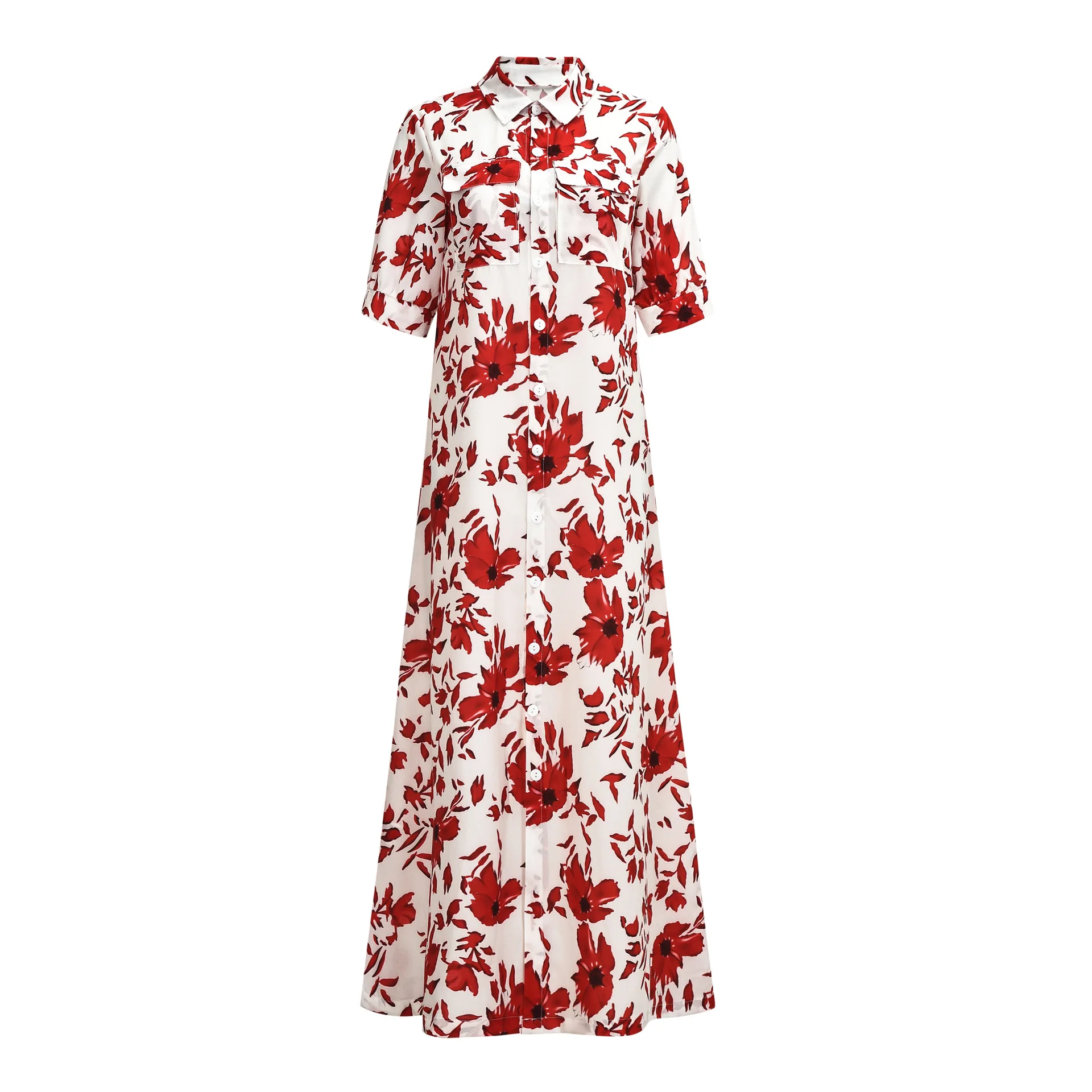 

2019 spring and summer explosion models high waist color stripe print bohemian A word lapel dress long dress female