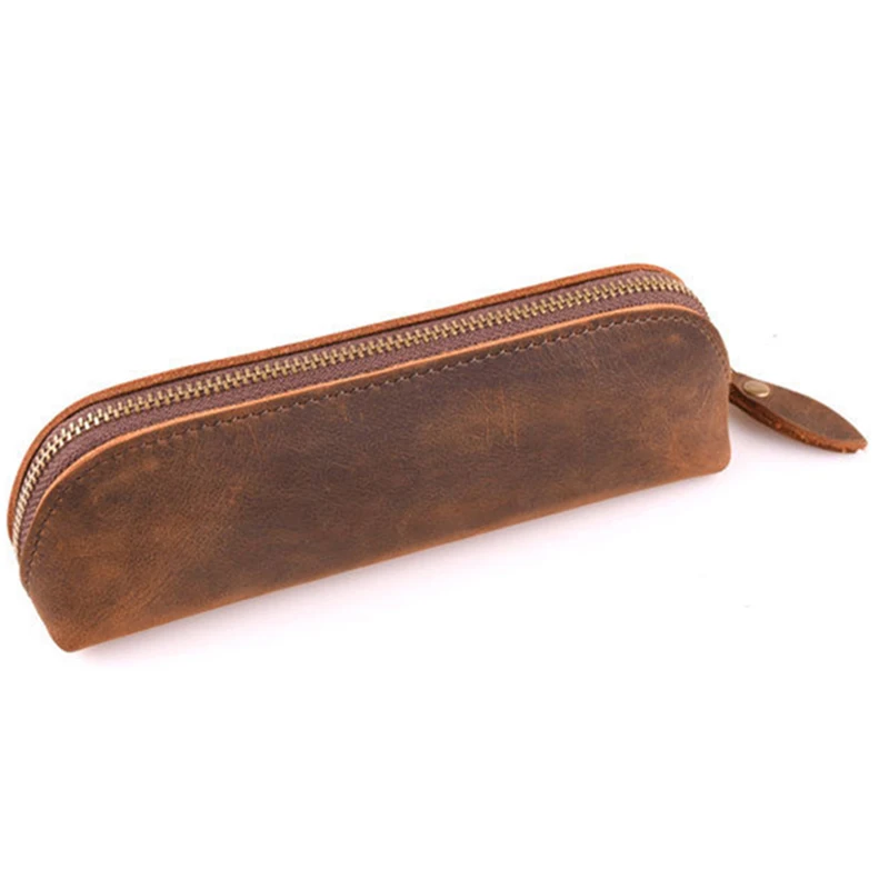 

1pc Retro Vintage Genuine Leather Pen Pencil Bag Holder Storage Zipper Pouch Travel Diary Pen Cover Office School Supplies Gifts