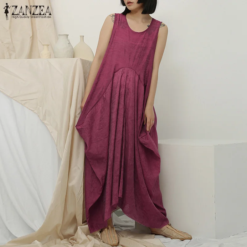 ZANZEA 2019 الصيف ماكسي فستان طويل المرأة خمر فستان عارضة أكمام الشاطئ Vestido سارافانات فضفاض الكتان فستان الشمس ZANZEA 2019 الصيف ماكسي فستان طويل المرأة خمر فستان عارضة أكمام الشاطئ Vestido سارافانات فضفاض الكتان فستان الشمس