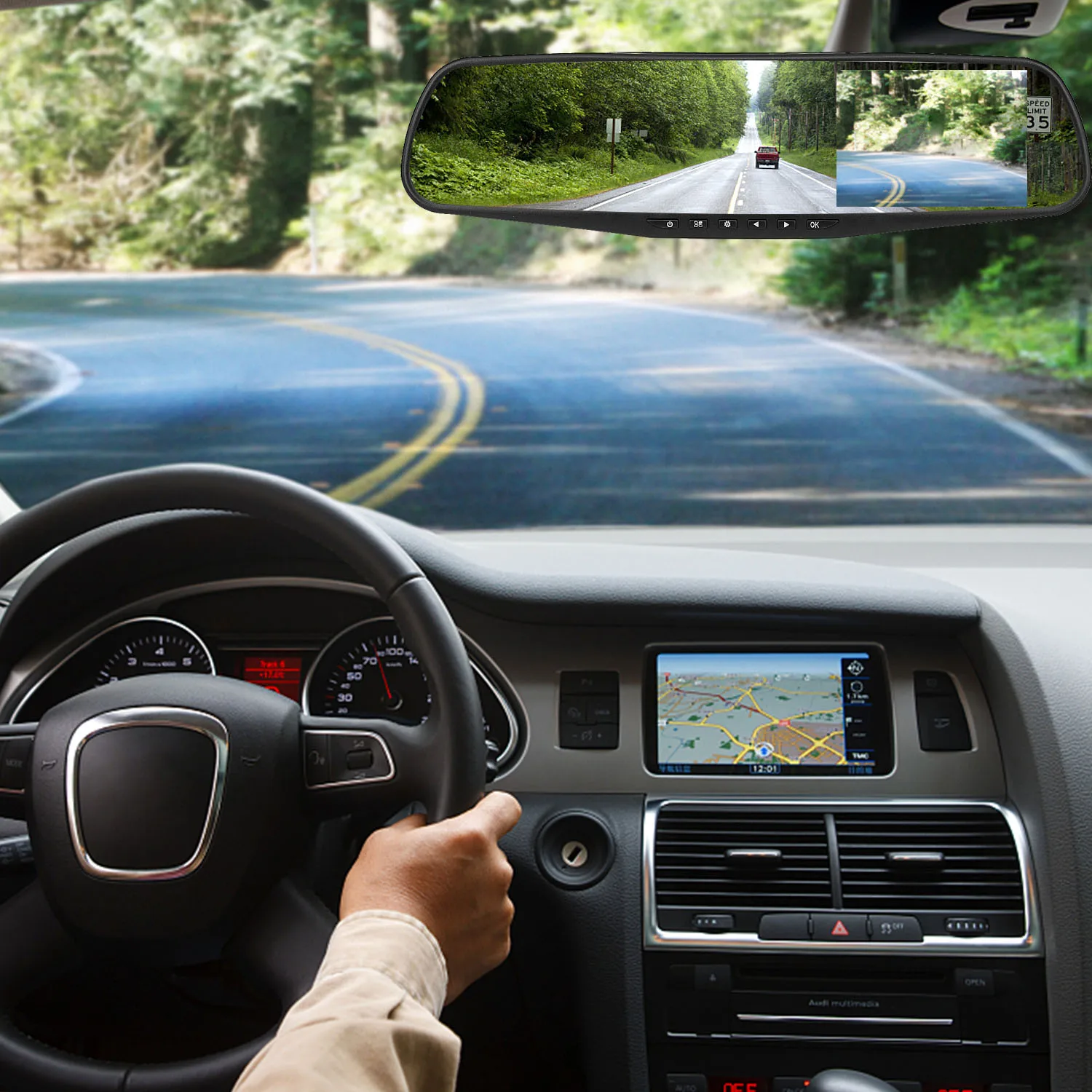 

1080P Dual H.264MOV Lens Rear View Mirror Car DVR Dash Cam Recorder Camera DC 5V