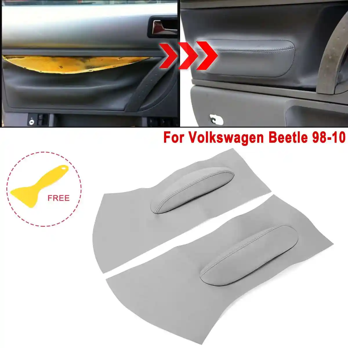 furong New-Car Front Puerta Panel Arm/és Insertar Tarjeta Cubierta Cubierta Cubierta Ajuste para Volkswagen Beetle 1998-2010 con Herramienta Color : Gray