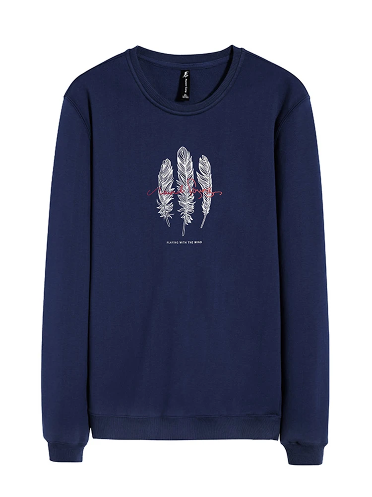 

Pioneer camp new winter warm fleece hoodies sweatshirt men brand clothing feather print sweatshirt for men