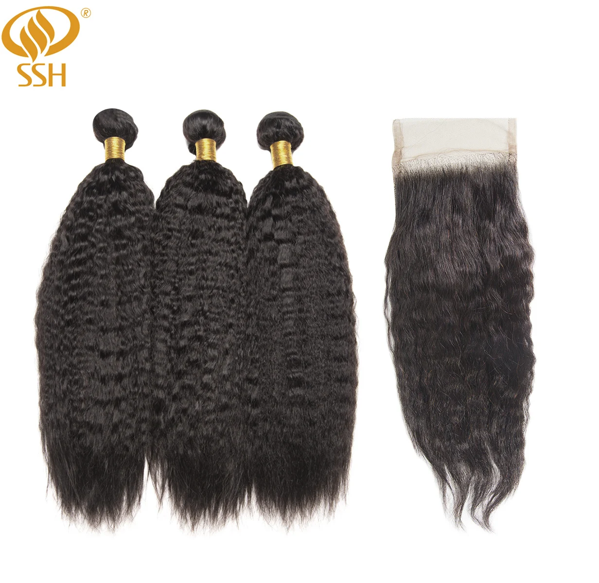 

SSH Kinky Straight Remy Hair Bundles With Closure Yaki Human Hair 3 Bundles With Closure