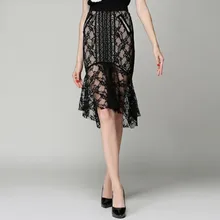 Летние пикантные открытые Для женщин Высокая Талия кружевная юбка-годе дизайнерские женские вечерние до колена черное юбки Костюмы