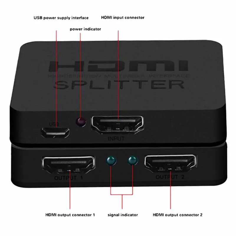 HDMI сплиттер 1x2 1 вход 2 выхода усилитель коммутатор Box Hub поддержка 4KX2K 3D 2160p 1080p (один