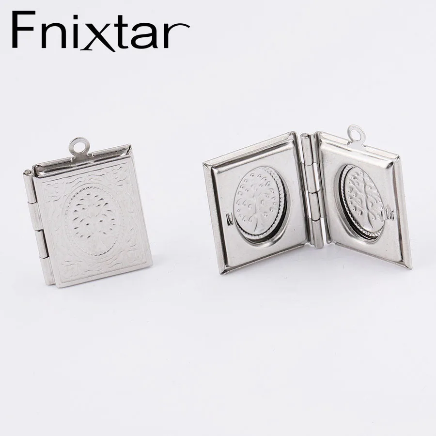 

Fnixtar Stainless Steel Rectangle Photo Locket Imitation Book Locket Square Box Pendant DIY Necklace 19*23mm 20Pcs/Lot