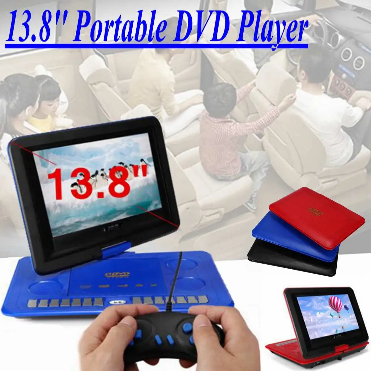 

LEORY 1800mAh 13.8" Game Remote Control Portable Home Car DVD Player 270 D Screen USB SD-Card TV Program Search Function