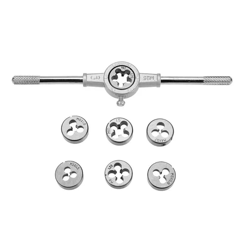 

8Pcs Metric HSS Circular Tap and Die Set M3 M4 M5 M6 M8 M10 M12 Adjustable T Handle Wrench Tackle Tool Kit DYI Hand Tools
