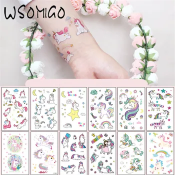 

12pc Cartoon Unicorn Tattoo Stickers Child Toy Stickers Unicorn Party Birthday Party Decorations Kids Hen Party Wedding Favor-S