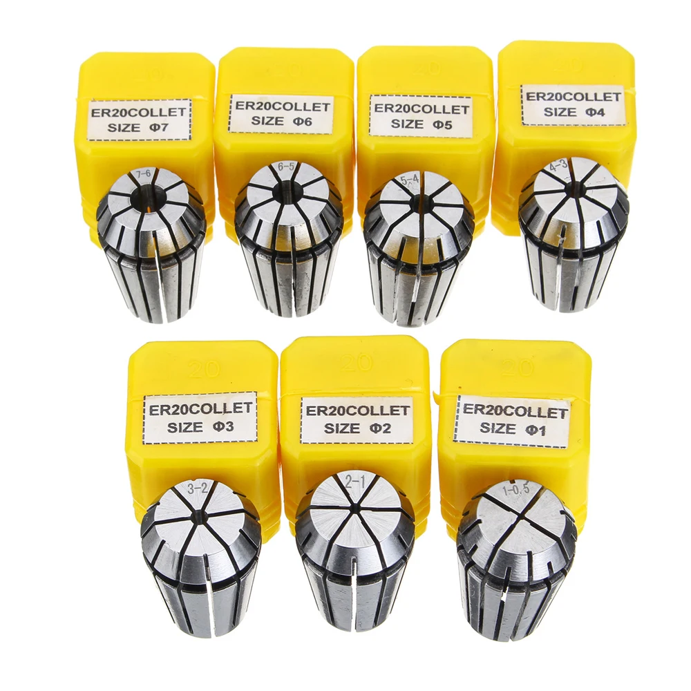 

7Pcs ER20 1-7mm Spring Collet Chucks Tool Holder For CNC Engraving Machine & Milling Lathe 4mm 6mm 1mm 2mm 3mm 5mm
