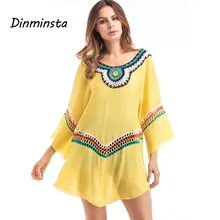 Dinminsta женская футболка в богемном стиле платье три четверти рукав свободный богемный Топ винтажная Весенняя Пляжная футболка женская одежда больших размеров