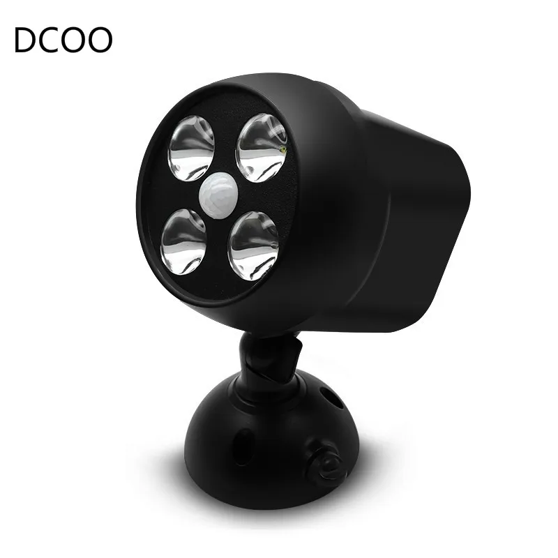 

DCOO 360 Degree Rotary Motion Sensor Spotlight IP65 Waterproof 4LED Outdoor LightsBattery Operated Lamp Security Lights For Wall