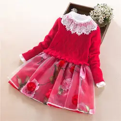 2019 детское осенне-зимнее платье для девочек, вязаное рождественское платье принцессы с длинными рукавами в стиле пэчворк, одежда для