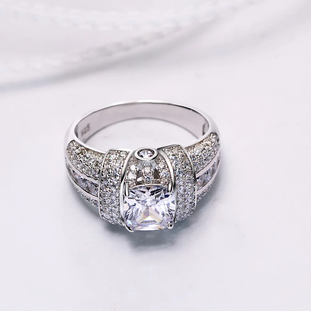 DreamCarnival 1989 Big Square Stone CZ Wedding Party Rings White Cubic Zircon Luxury Design Silver 925 Ring for Women SJ24128