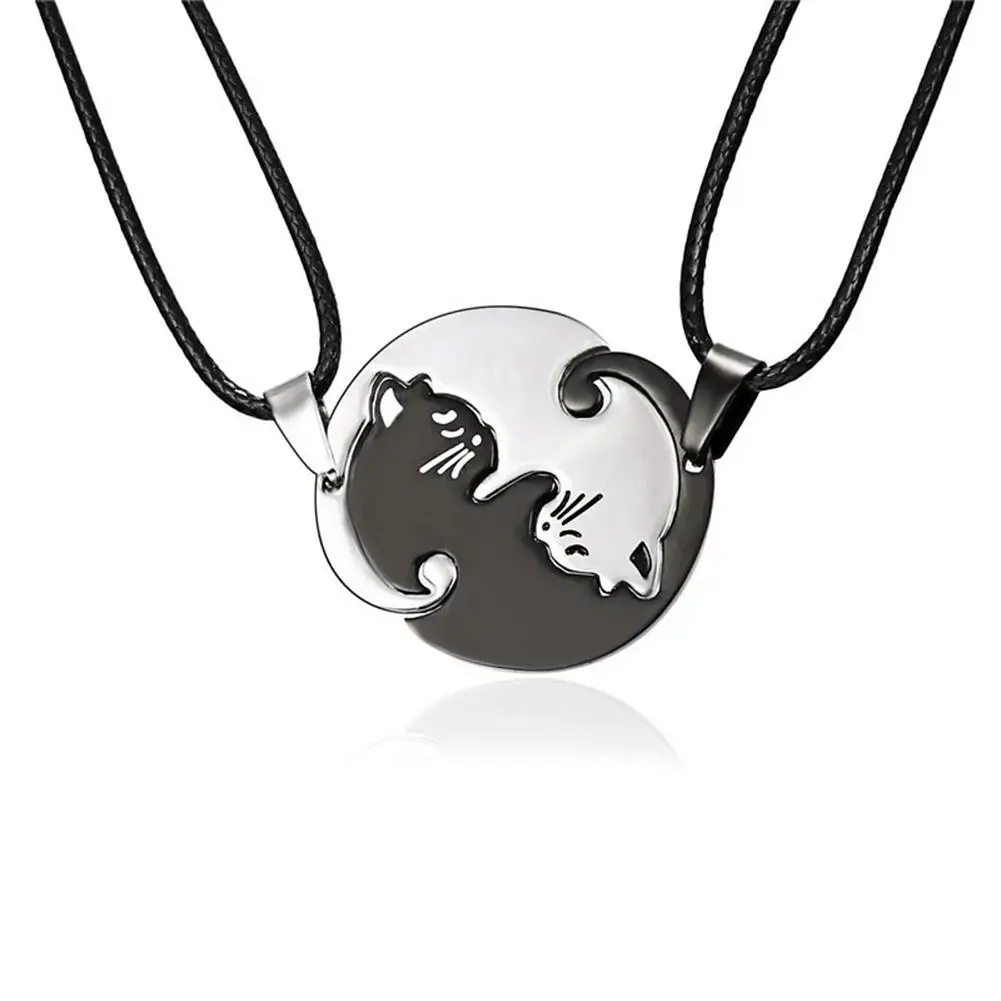 

XIUFEN Women Men Necklace Simple Lovers Bestie Cat Puzzle Leather Rope Necklace Choker Neck Chain