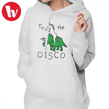 

Music Hoodie To The Disco Unicorn Riding Triceratops Hoodies Oversized Street wear Hoodies Women Black Graphic Pullover Hoodie