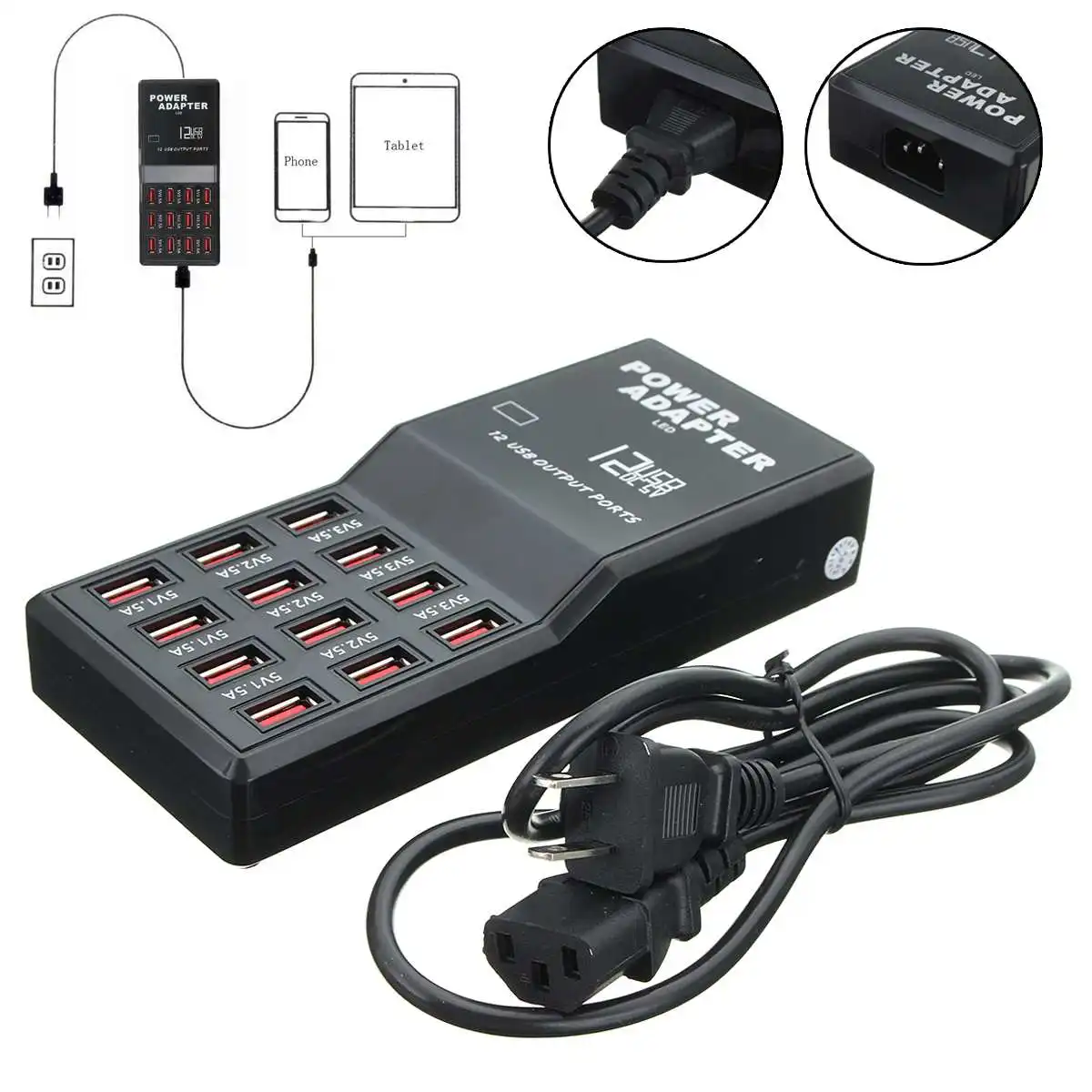 

12 hole USB MultiCharging Ports USB AC Power Adapter DC5V US Plug for Tablet PC and mobile phones