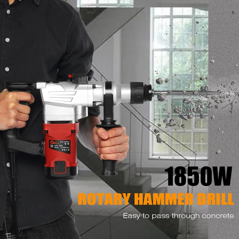 

4-in-1 1850W 220V Electric Demolition Jack Hammer Rotary Jackhammer Electric Concrete Drill With 4 Chisels 5200BPM