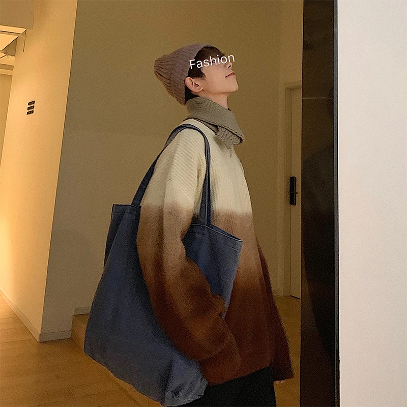 

Men's Personality Winter New Sweater M-XL Gradient Sweater Long Sleeve Loose Round Neck Fashion Wild Casual Temperament Youth