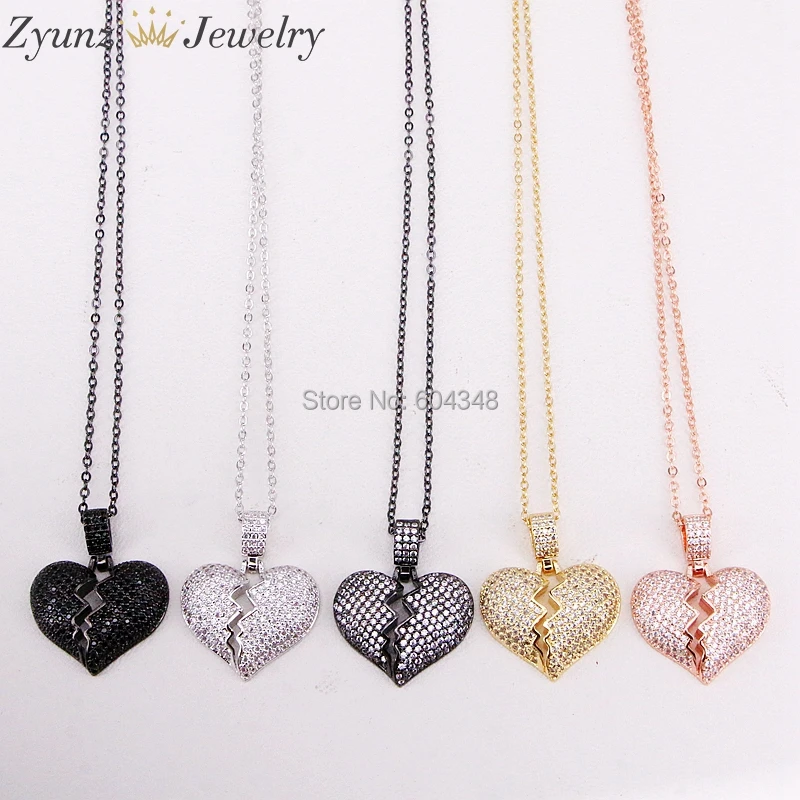 

5 Strands ZYZ320-5971 Broken Heart Shape Fully Iced With CZ Stone Pendant Necklace, Broken Heart Necklace Jewelry