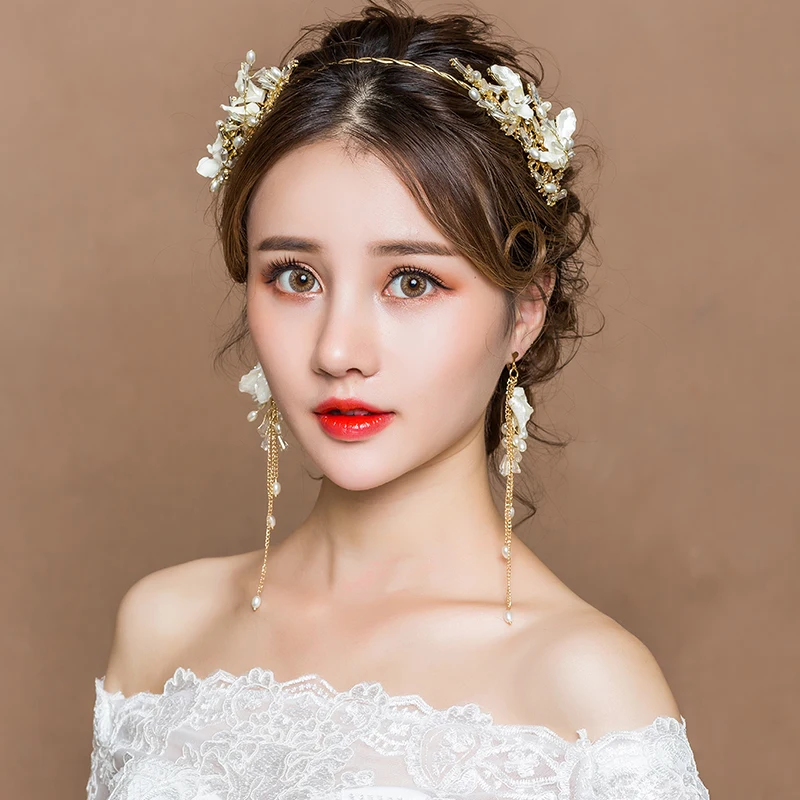 

Handmade Gold Color Headband Hair Accessories Beaded Plant Design Headpiece Bridal Wedding Headdress Ornament Jewelry Gifts