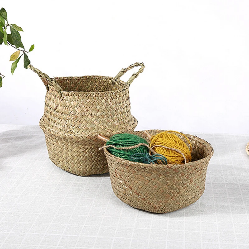 WHISM Tassel Style Flowerpot Home Garden Hanging Basket Seagrasss Wicker Flower Pot Wedding Flower Vase Home Garden Decoration