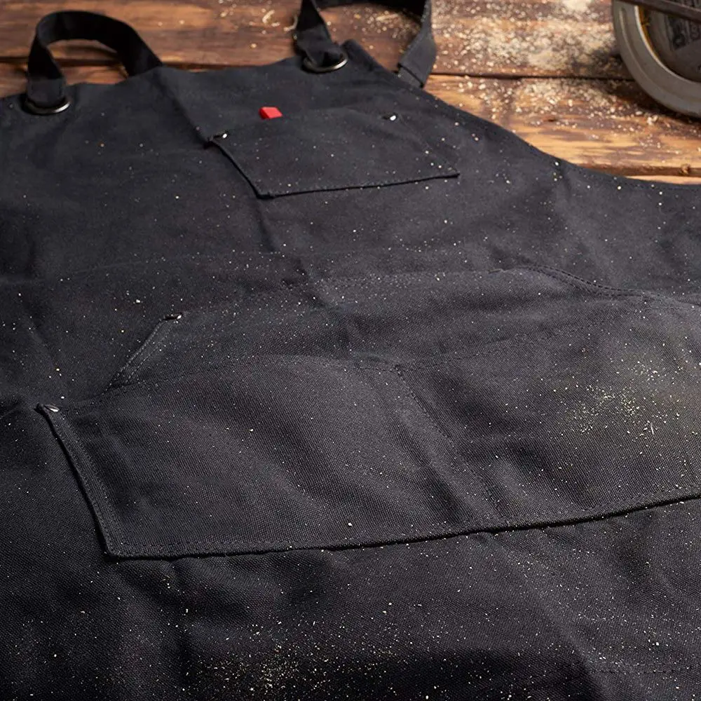 Canvas Work Apron with Tool Pockets Cross-Back Straps & Adjustable Apron Heavy Duty Apron With Pockets For Men and Women