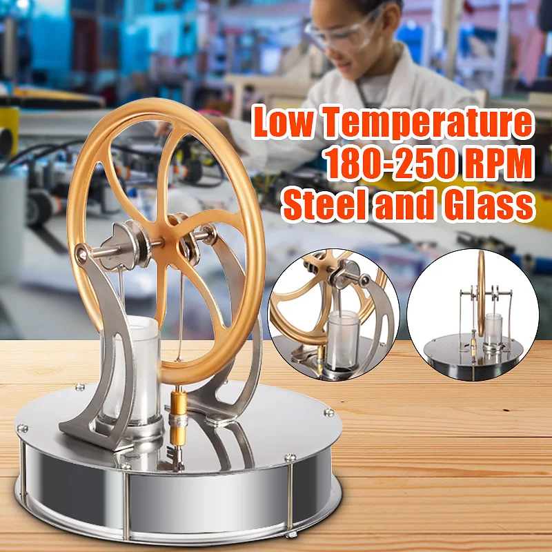 

Low Temperature Stirling Engine Motor Model Heat Steam Education DIY Model Toy Gift For Kids Craft Ornament Discovery Toy
