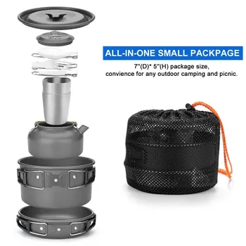 

Aluminum Outdoors Camping Ultra-light Portable Heat-collecting Teapot Set Barbecue Picnic Hunting Hiking Tour Pot Suit Dual Use