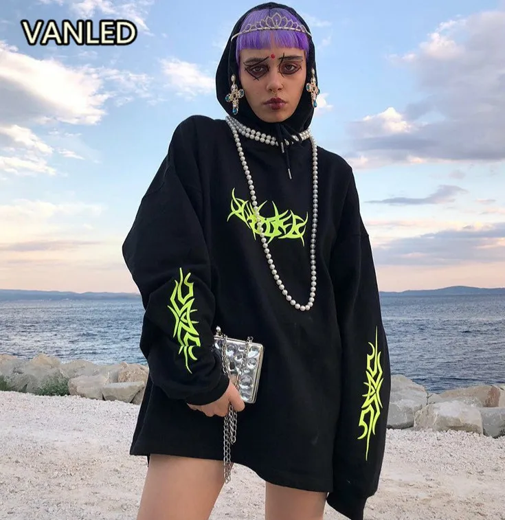 Harajuku модные уличные пуловеры с длинными рукавами и темным принтом женские