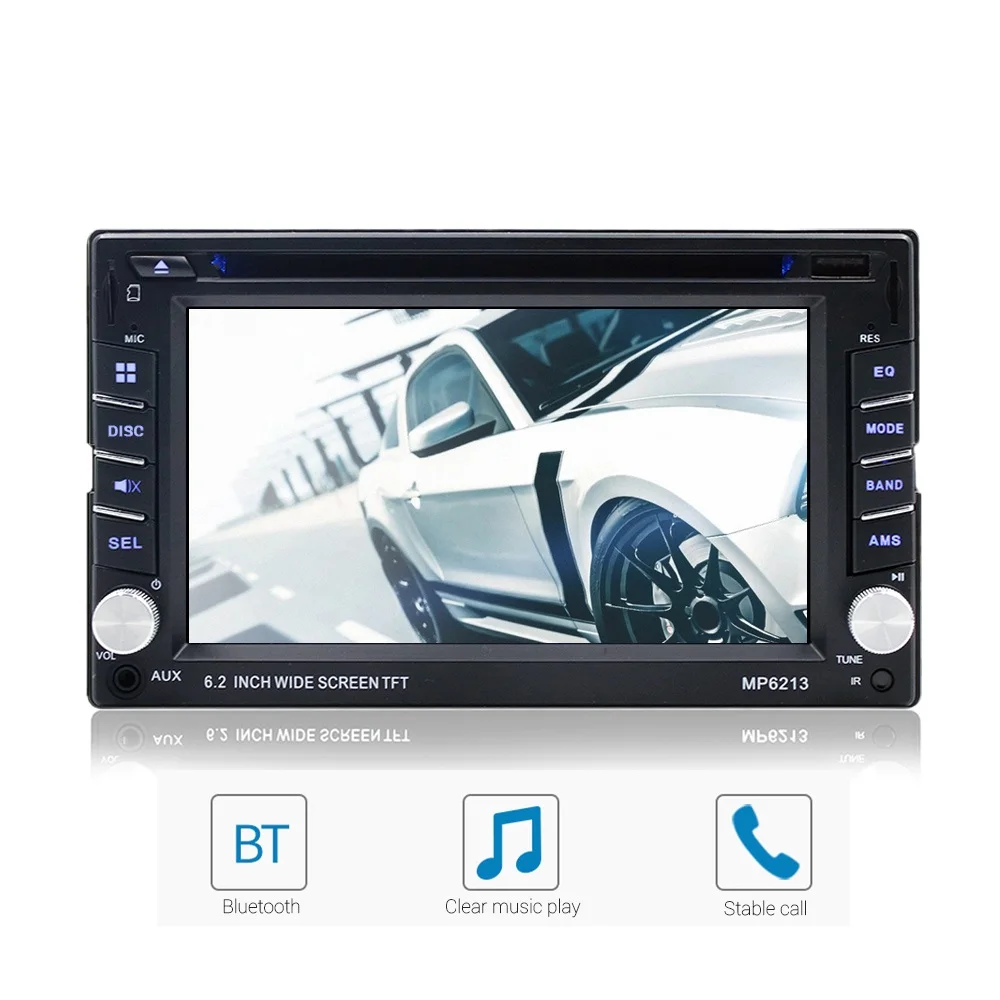 

Rectangle MP6213 2 Din Car Multimedia DVD Player 6.2 inch Display Bluetooth FM Radio Tuner Rear View Camera