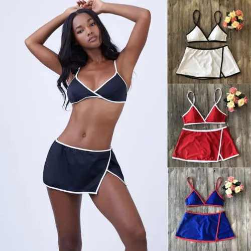 

Two-Pieces Padded Bra+Spilt Skirt Bikini Set Swimsuit Women Bandage Padded Push-up Swimwear Biqunis Bathing Suit Swimsuit Set