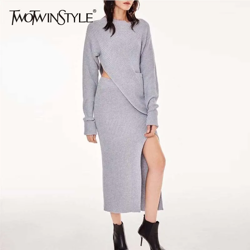 TWOTWINSTYLE вязаный комплект из двух предметов юбка Женский ассиметричный свитер