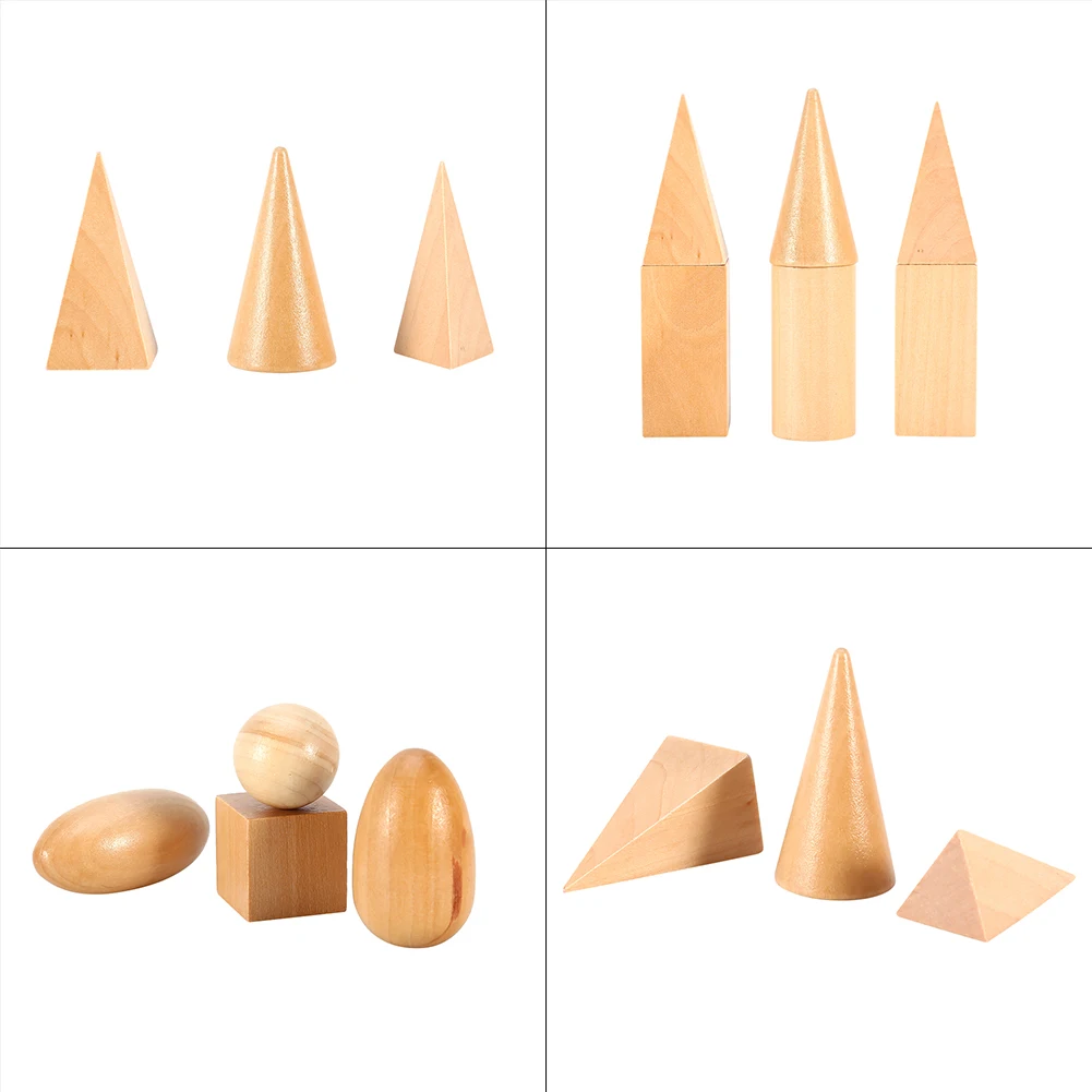 Kids Wooden Geometric Solids Shapes 3-D Shapes Montessori Learning Education Puzzle Math Toys For Children Christmas Gift