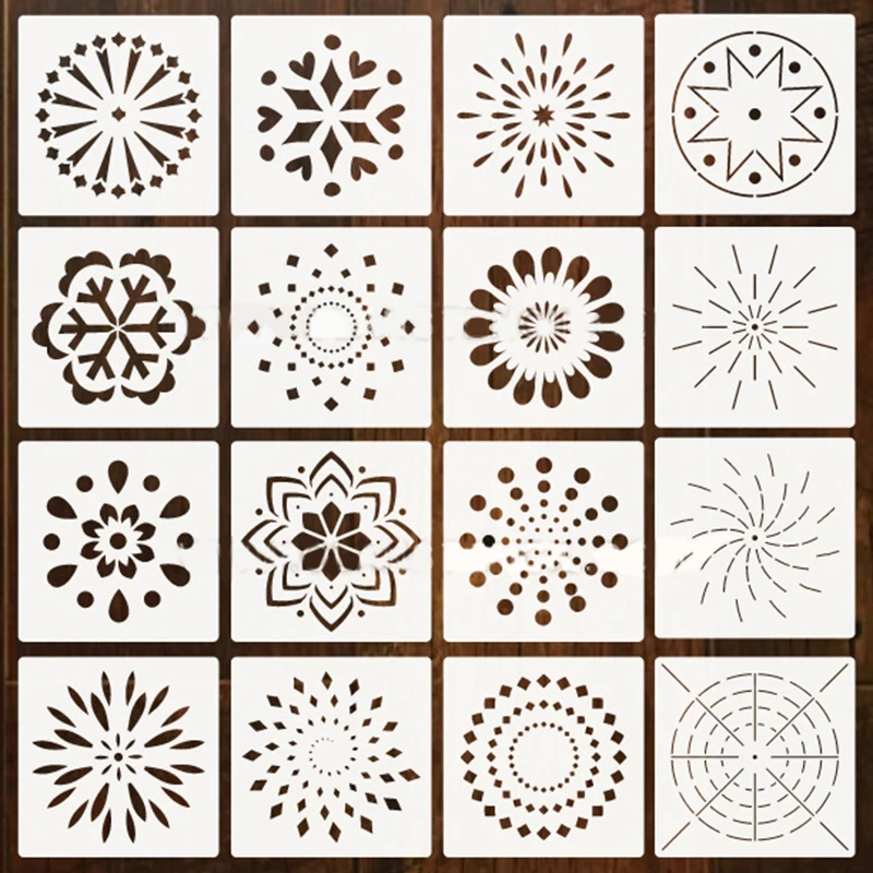 

16pcs/set Mandala Auxiliary Layering Stencils Dotted Hollow Tiles Templates Album Decor Embossing Paper Card Template