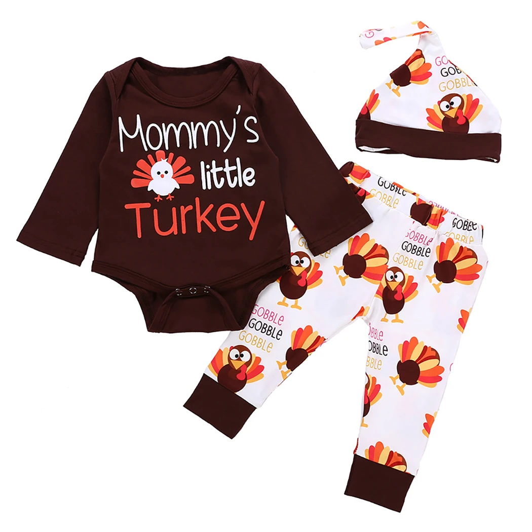 

3PCS Baby Outfit Set Cute Baby Romper Baby Pants Baby Hat for Thanksgiving Day