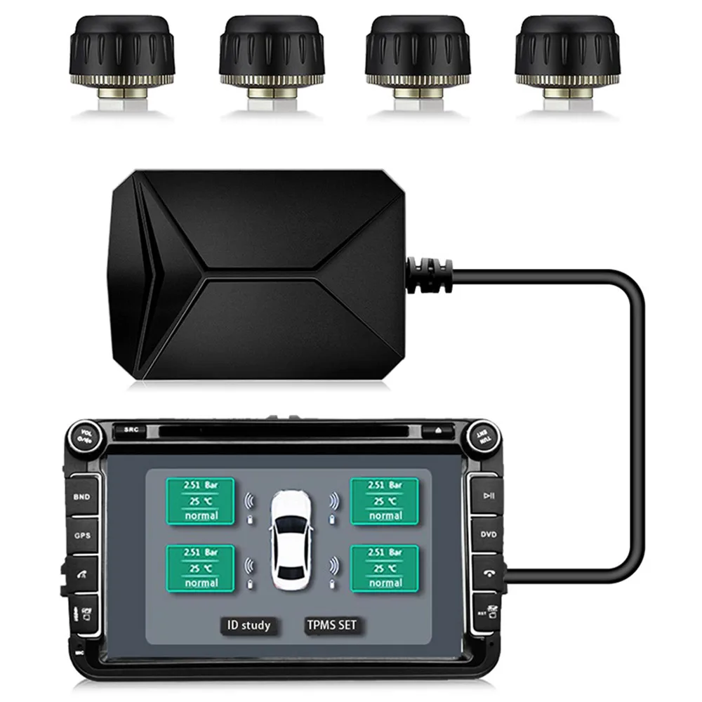 

Tire Pressure Monitoring System USB TPMS with 4 External Sensors 116 psi Monitoring Alarm System 5V Wireless Transmission TPMS