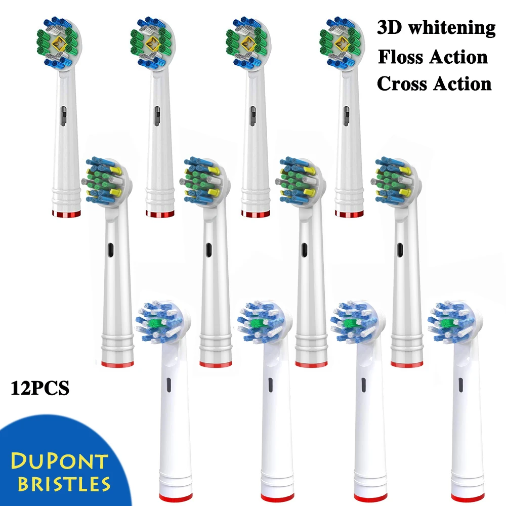

12pcs 3D White Floss Action Cross Action toothbrush heads Replacement For Braun Oral B D12 Triumph Vitality Electric toothbrush