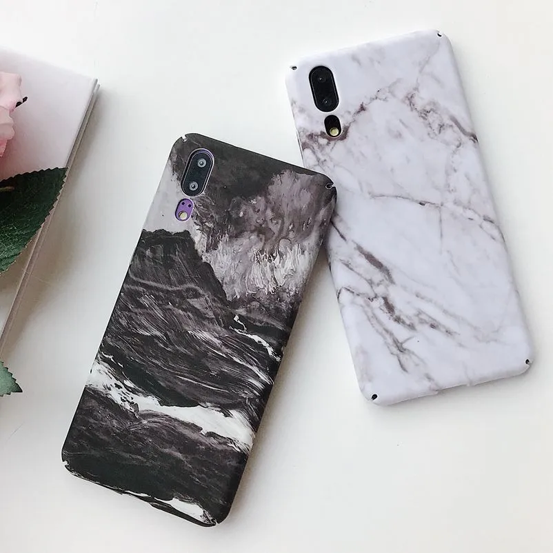 

Phone Back Cover For Huawei P20 Mate 20 Pro Lite Nova 4 P Smart 2019 Honor 10 Smooth Marble Hard Plastic PC Full Case Coque